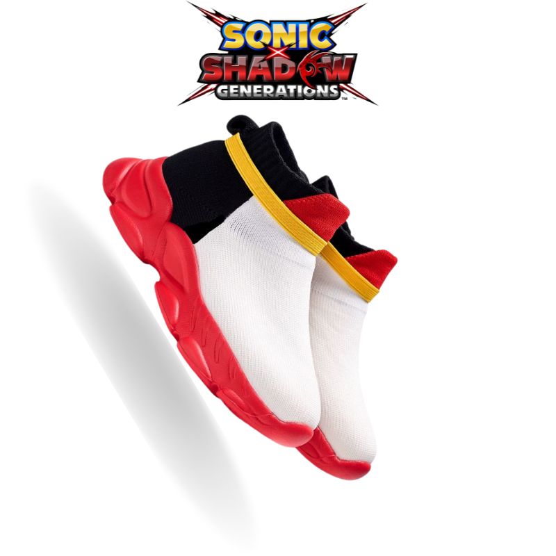 Sleek white and red Shadow sneakers designed for a bold, high-speed look inspired by Shadow the Hedgehog.