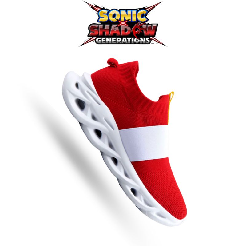 Red and white Sonic sneakers for men and kids, combining style and speed in every step.