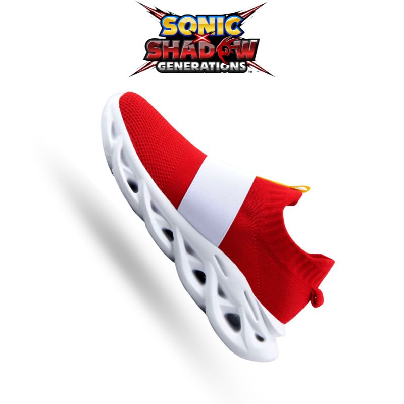 Lifestyle shot of Sonic sneakers on kids, perfect for Sonic fans and active wear.