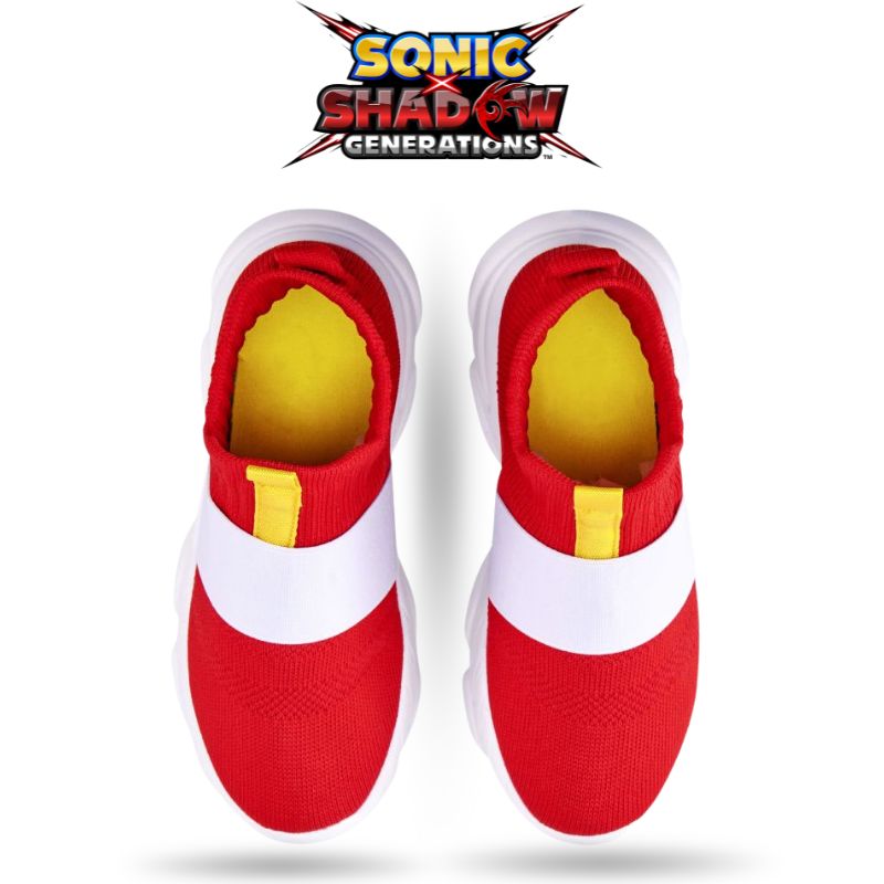 Sonic sneakers in vibrant red and white, crafted for a sleek look with a fast, energetic style.