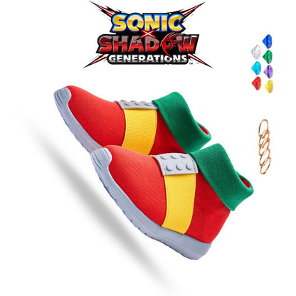 Close-up of Knuckles-inspired sneakers showing strong sole grip and rugged materials.