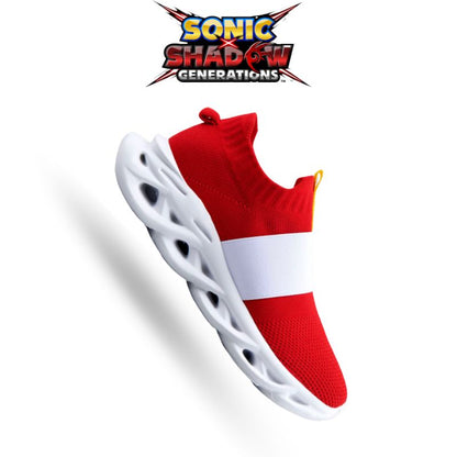 Red and white Sonic sneakers for men and kids, combining style and speed in every step.