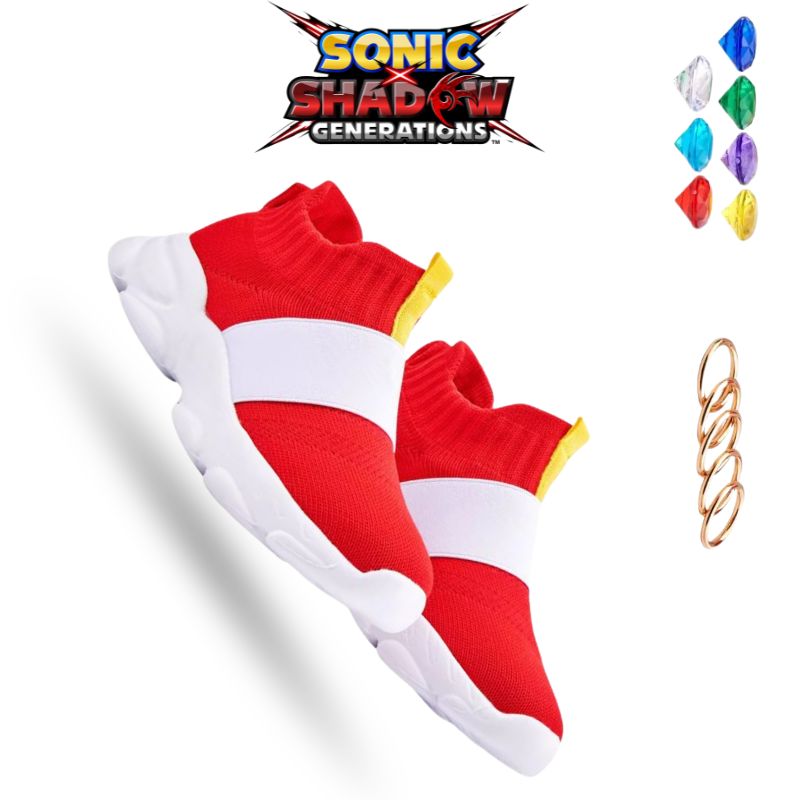 Sonic sneakers in red and white, designed for fans who love speed and bold style.